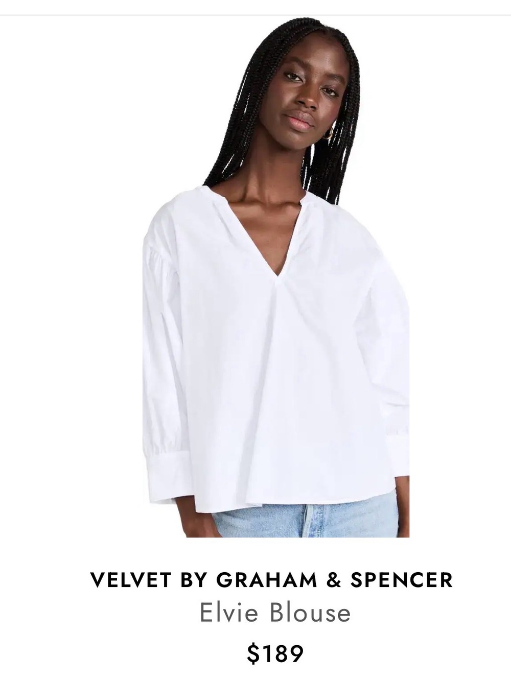 Velvet by Graham & Spencer Elvie Blouse White Cotton V-Neck Puff Sleeve Top L